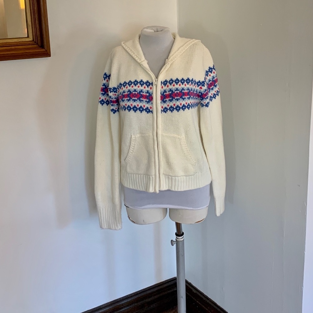 VTG y2k Aeropostale Sweater Zip-Up Hoodie Cardigan Blue Snowflake Argyle Fisher
